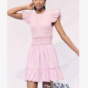 Saylor Zinnia Stripe Mini Dress Size M Smocked Pink Metallic Swiftie Dress